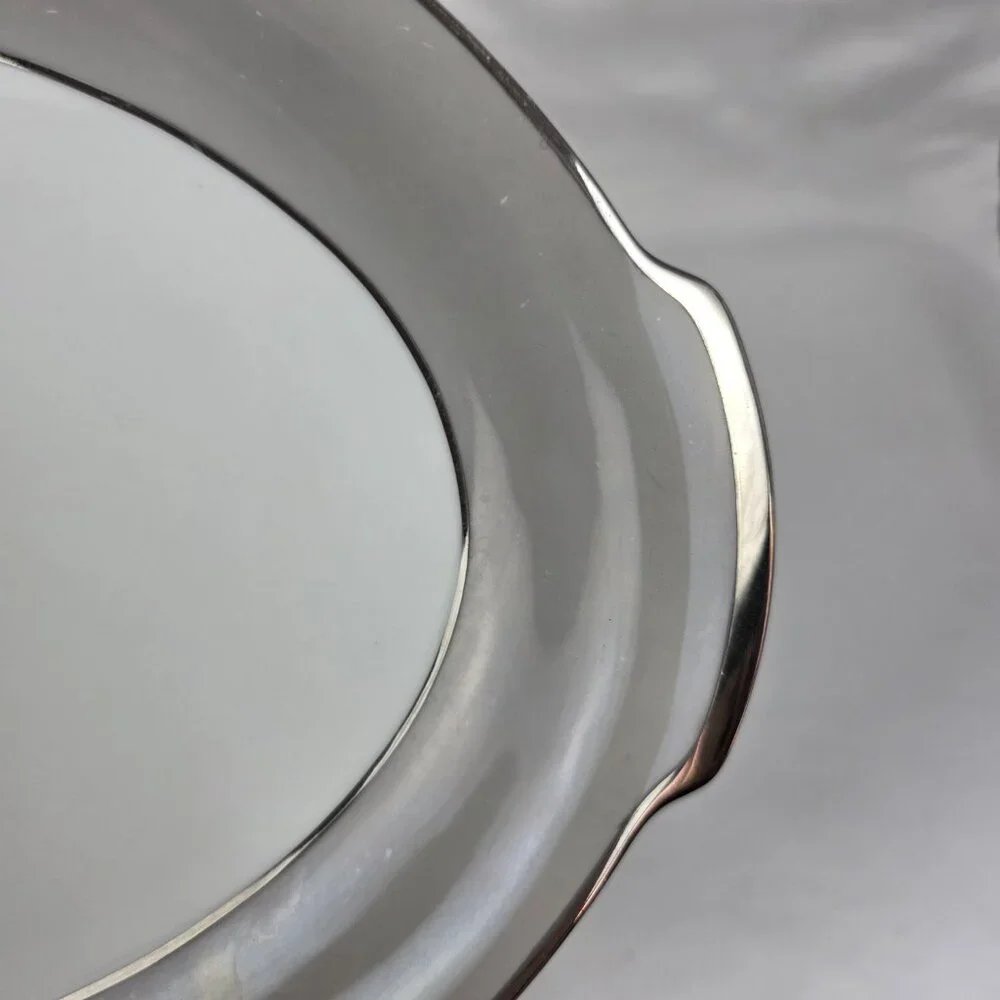 Sango Plantina Oval Serving Platter White with Gray Band & Platinum Trim